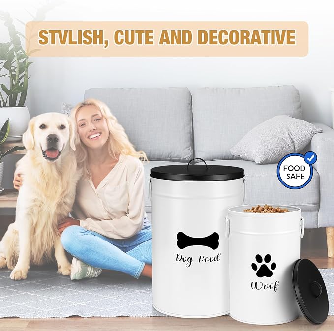 DoubleFill Extra Large 30+14 lb Metal Dog Food Storage Containers Set of 2 Airtight Dog Treat Snack Jars with Lids and Spoon Farm House Style Big Pet Cookie Storage Bin for Kitchen Counter Gift - Image 6