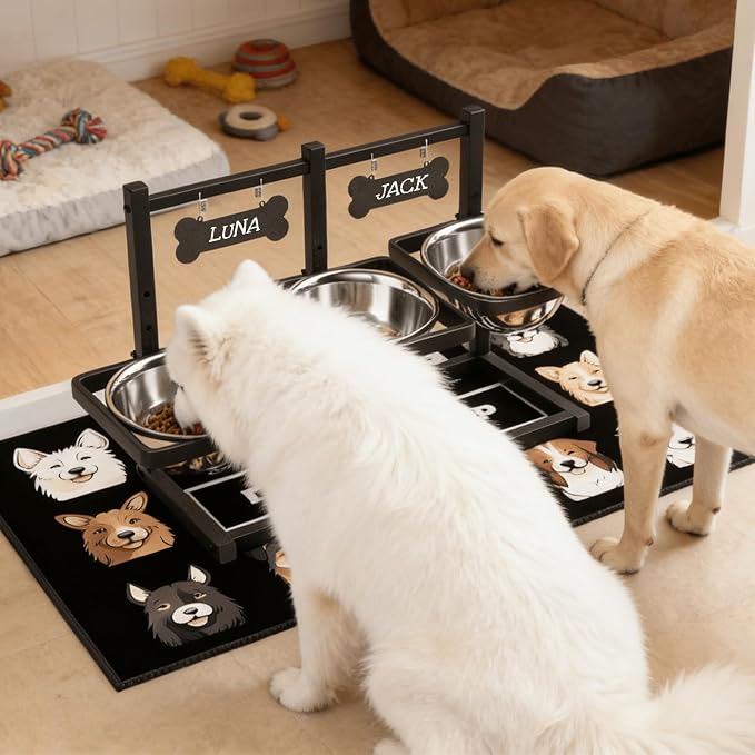 SHAINFUN Elevated Dog Bowls for Medium/Large Dogs with Mat, 6 Height Adjustable Raised Dog Bowls, Three Large 58oz Food Water Stainless Steel Bowls - Image 7