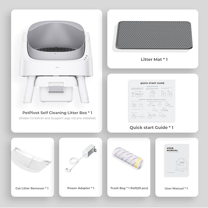 PetPivot Automatic Litter Box for Cats, Open-Top Design with Safety Sensors, Includes Liners and Litter Mat, Suitable for Multi-Cat Homes, Grey - Image 7