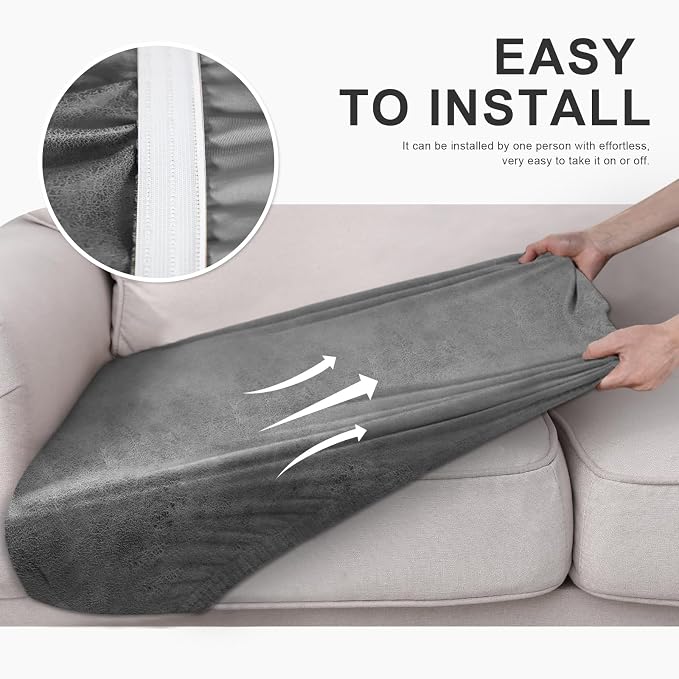 Leather Like Couch Cushion Covers Sofa Slipcovers Sets Couches Furniture Protector Covers for Sectional Armchair Loveseat Stretch Spandex Fabric, Machine Washable (2 Cushion Loveseat, Light Grey) - Image 6