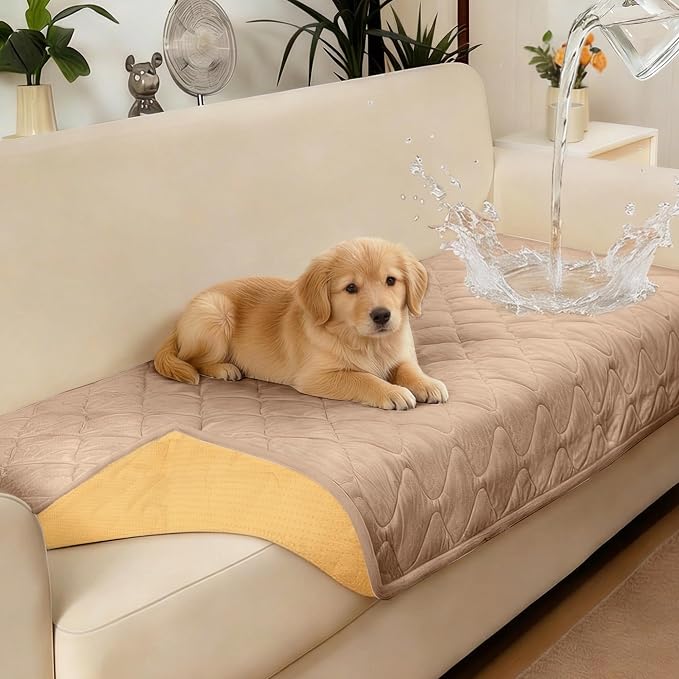 PuTian Waterproof Couch Cover for Dogs, Slip Straps, 36"X75", Khaki | Washable Sofa Cover,Pet Friendly Couch Protector & Dog Mat, Waterproof Furniture Guard for Sofas, Loveseats & Sectionals - Image 8