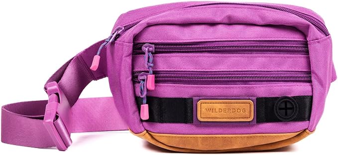 Wilderdog Utility Fanny Pack stores Treats, Balls, Keys in 3 Pockets with adjustable strap and Poop Bag dispenser (Lilac) by WILDERDOG