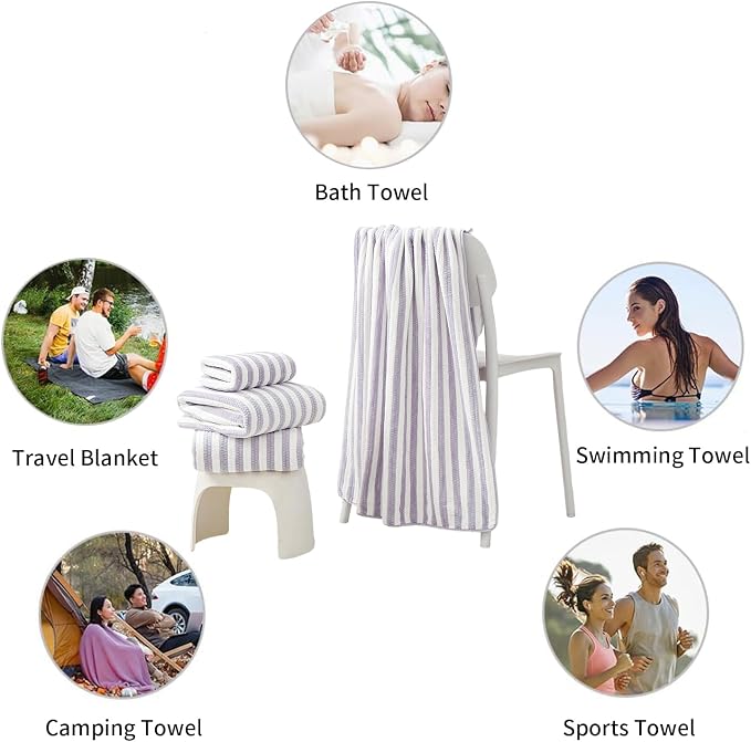 18-Piece Microfiber Bath Towels Set - 6 Bath Sheet, 6 Hand Towels, 6 Washcloths, Soft, Highly Absorbent Bathroom Towel, Quick Dry & Less Lint Shower towel for Bathroom, Hotel, Spa, Dorm-Light Purple - Image 8