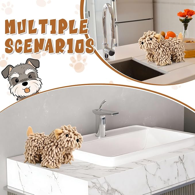 Tegeme 2 Pcs Chenille Dog Hand Towel Fuzzy Towel Absorbent Microfiber Soft for Bathroom Kitchen Washstand (Brown,Standing Dog) - Image 7