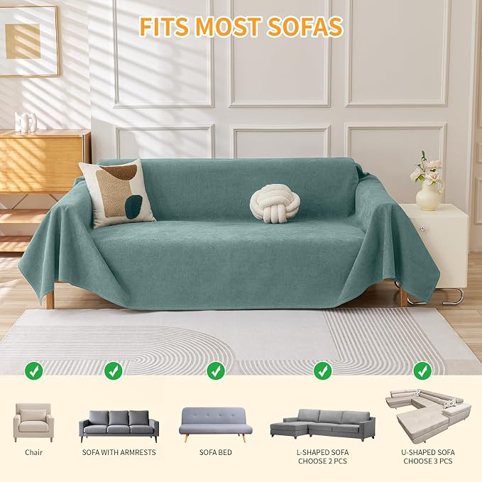 Deep Dream Cat-Scratch Resistant Couch Cover, Waterproof Sofa Cover for 3 Cushion Couch Washable, Pet Friendly Couch Protectors Anti Slip Thickened Love Seat Slipcovers for Dogs Pets,91" x 118",Green - Image 6