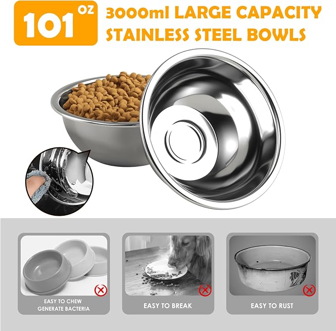 Extra Large Elevated Dog Bowl Stand for Multiple Dogs – 6 Height Adjustable Raised Stand with 3×101oz Stainless Steel Bowls & Non-Slip Mat for XLarge Breeds - Image 6