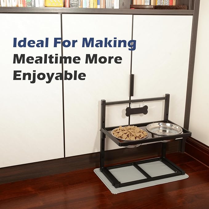 ADENGL Elevated Dog Bowls with Slow Feeder, 5 Adjustable Heights, Anti-Slip, Durable Metal Frame, Spill Proof Mat, Rust-Resistant Bowls, Easy to Clean - Image 7