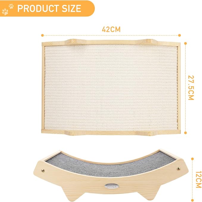 Pecute Double-Sided Sisal Cat Scratcher for Indoor Cats, Durable Sisal | Natural Sisal & Carpet Cloth, Durable Solid Wooden Structure Scratch Pad, Cat Scratcher & Lounge Bed 2 in 1, 16.5 x 10.8in - Image 8