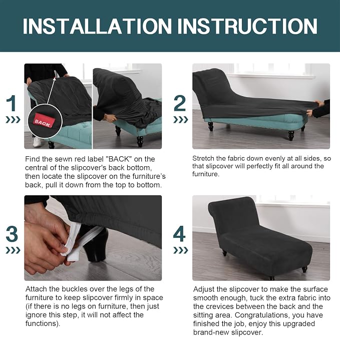 FantasDecor Chaise Lounge Velvet Luxury Covers for Living Room Indoor Stretch Slipcover for Chaise Lounge Ultra Soft Machine Washable, Black - Image 7