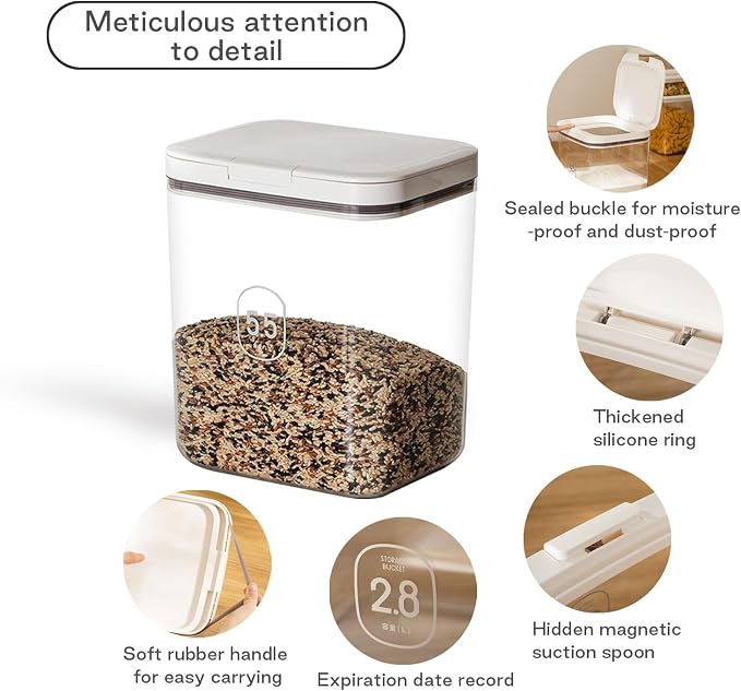 Airtight Dog Food Storage Container 5-10 lbs, Large Pet/Cat Treat Bin with Lids, Pantry Containers for Rice & Flour, withe - Image 7