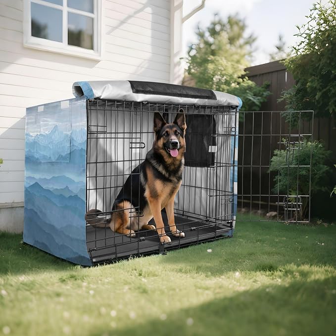 Dog Crate Cover Kennel Cover for Dog Cages Breathable for Wire Cage Indoor Outdoor Grey and Blue Mountains - Image 8