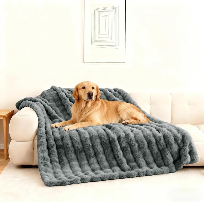 Waterproof Dog Blanket for Sofa Bed Couch, Couch Cover Blanket Fluffy Faux Rabbit Fur Reversible Furniture Protection, Pet Blanket for Medium Large Dogs Cats - Image 7