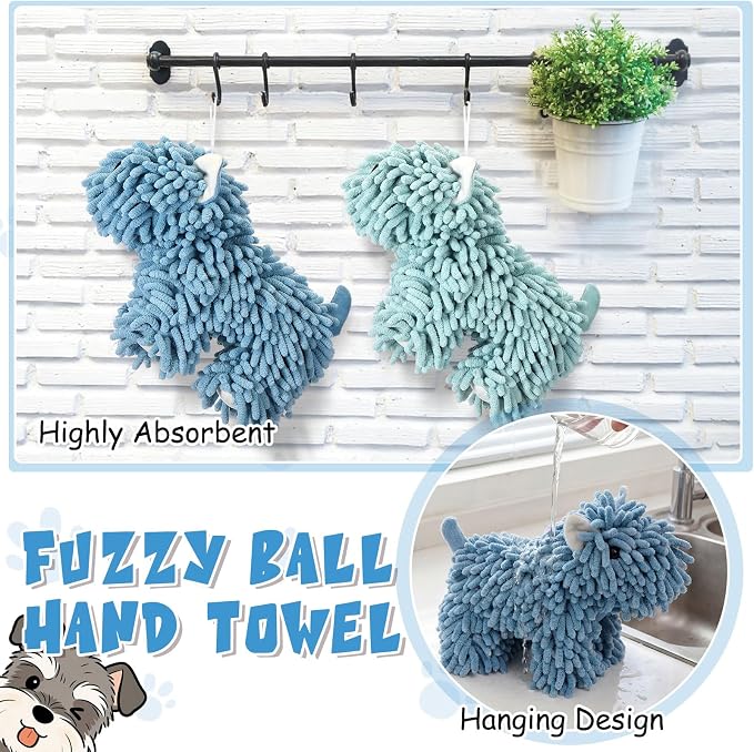Tegeme 2 Pcs Chenille Dog Hand Towel Fuzzy Towel Absorbent Microfiber Soft for Bathroom Kitchen Washstand (Green Blue,Standing Dog) - Image 7