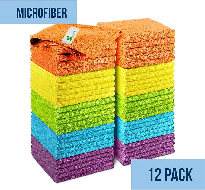 GREEN LIFESTYLE Microfiber Cleaning Cloth 11.5" x 11.5" 12 Pack - Edgeless Microfiber Towels for Cars, Cleaning Rags, Lint Free Car Microfiber Towel, Reusable Cleaning Cloths (Multicolor) - Image 7