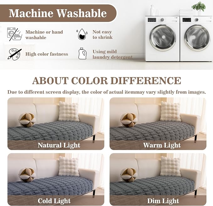 MYSKY HOME 100% Waterproof Couch Cover for Dog, Plush Pet Couch Covers for Sofa Washable, Couch Covers for 3 Cushion Sofa Pet Friendly, Non-Slip Sofa Cover Slipcover Protector, Dark Grey, 35"x71" - Image 9
