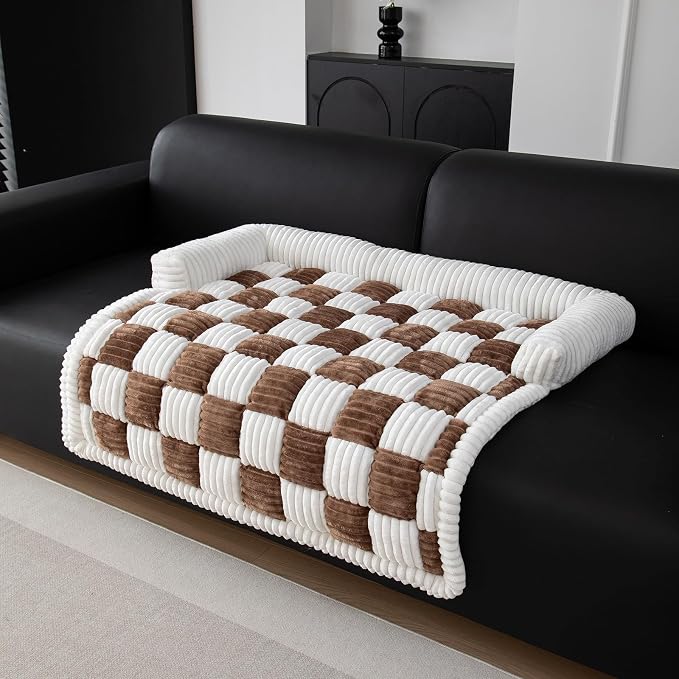 TOPCHANCES Dog Couch Cover,Thickened Quilted Plaid Funny Fuzzy Pet Couch Covers for Sofa,Washable Non Slip Pet Mat Sofa Dog Cover Protector for Large Dogs(Dark Brown,30x30inch) - Image 8