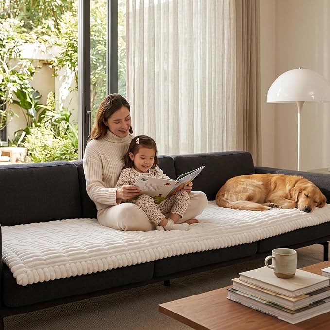 Fixwal Waterproof Flannel Dog Couch Cover, 27.6" x 94.5", White | Integrated TPU Barrier, Non-Slip Backing, Machine Washable, Pet Friendly, Easy Clean Pet Hair, Soft Sofa Cushion Protector - Image 9