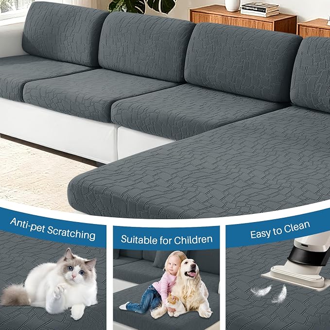 MAXIJIN Waterproof Sectional Couch Cover 3 Pieces Stretch Couch Cushion Covers for Sectional Sofa L Shape Seat Slipcovers with Elastic Bottom for Dogs Pets (2 Seater + 1 Chaise, Dark Gray) - Image 7
