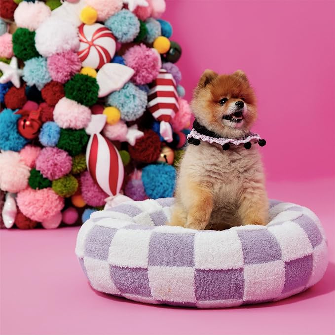 LE SURE Shown on TV Donut Medium Dog Bed - Round Cat Beds for Indoor Cats Calming Bed Present for Pets, Cute Modern Home Decor Beds with Jacquard Shaggy Plush & Anti Slip Bottom, 30 Inch, Purple - Image 8