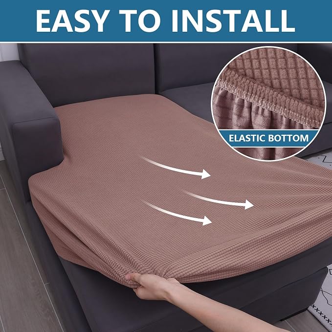 hyha Waterproof Sectional Couch Covers, Non Slip Sofa Cushion Covers | L Shape Sectional Fit, Stretch Jacquard Fabric, Elastic Bottom, Waterproof Protection (1 Piece for Chaise) - Image 8