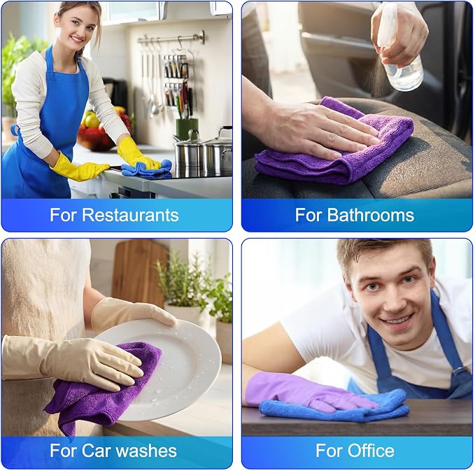 Nuenen 60 Pcs Microfiber Cleaning Cloths for Cars 16 x 16 Inch Ultra Absorbent Car Towels Drying Reusable Cleaning Supplies House Kitchen Window Microfiber Towel (Purple,Blue) - Image 6