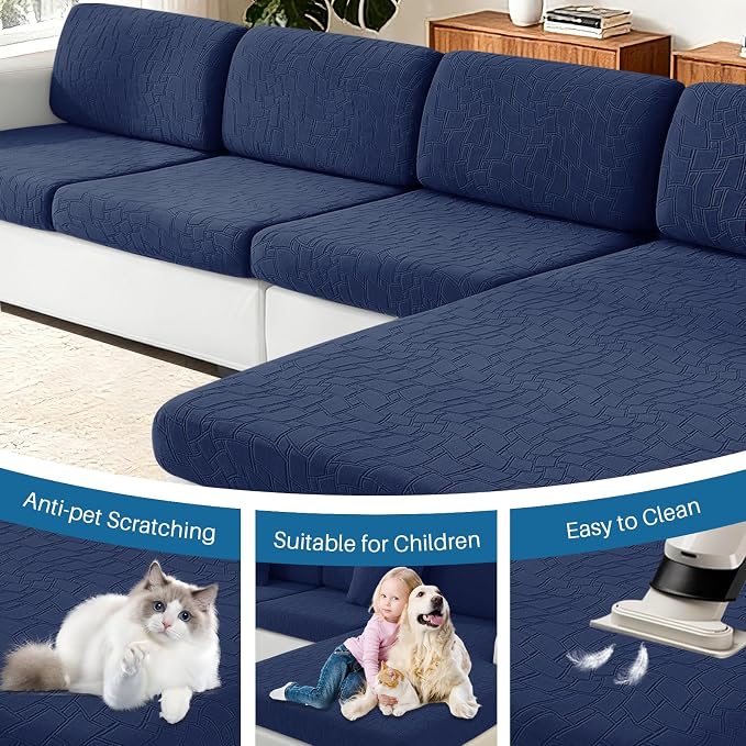 MAXIJIN Waterproof Couch Cushion Covers Individual Love Seat Cushion Cover Stretch Sectional Sofa Slipcovers with Elastic Bottom for Dogs Pets (1 Piece for Loveseat, Navy Blue) - Image 7
