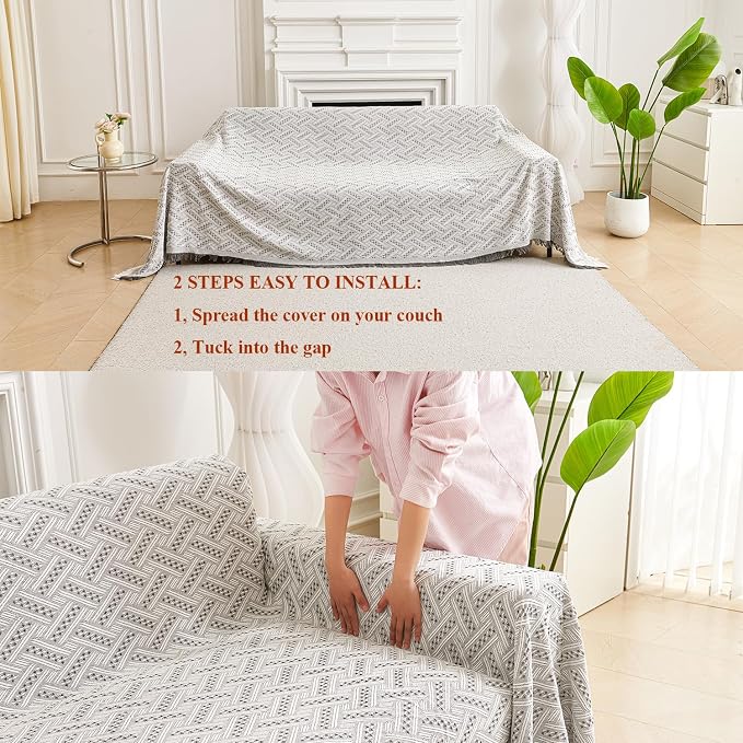 AIVIA Couch Cover Sheet Blanket, Oversized Couch Covers for 3-4 Cushion High Backed High Backrest Sofa, Extra Large Furniture Decoration Covers Sofa Slipcovers, L Shape U-Shaped Sectional Protector - Image 7