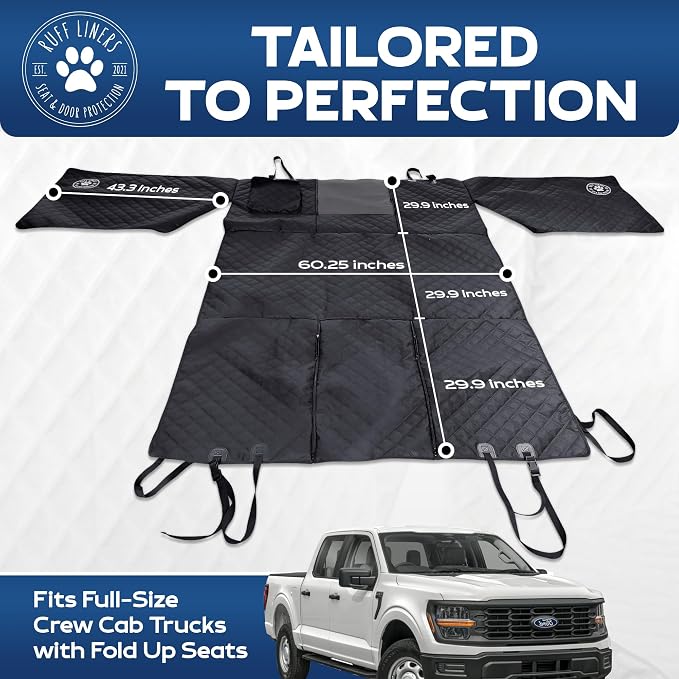 Ruff Liners XL Floor Cover with Door Protection, Black – As Seen on Shark Tank – Fits Full Size Crew Cab Trucks with Fold Up Seats, Waterproof & Machine Washable – Sturdy XL Dog Hammock for Truck - Image 6