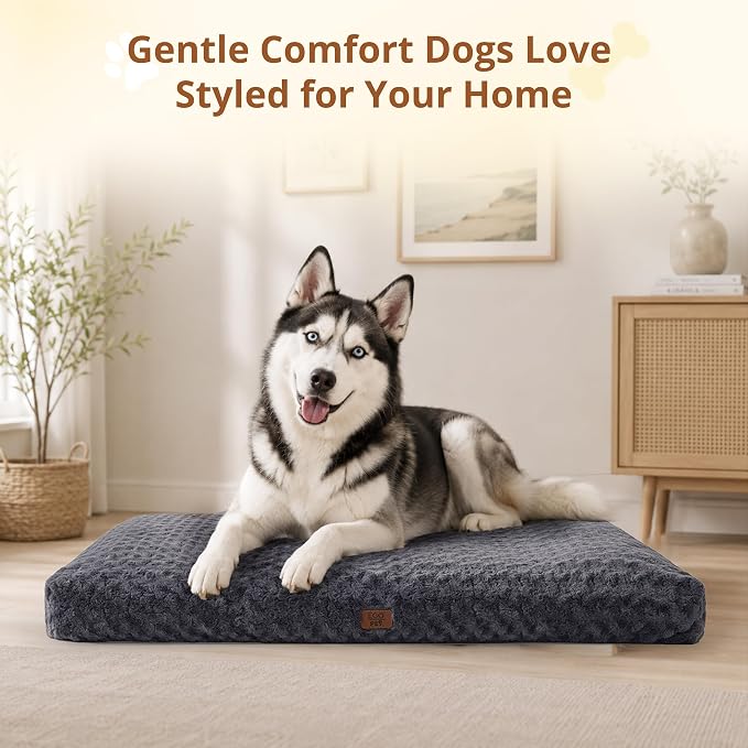 EGOHOME Dog Bed for Large Dogs, Shredded Memory Foam, Washable, Non-Slip | Balanced Support Foam, CertiPUR-US, Removable Washable Cover, Rose Velvet, Dog Crate Bed & Kennel Pad, 41 x 27 Inch, Gray - Image 9