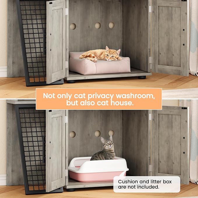 IDEALHOUSE Cat Litter Box Enclosure with Double Layer, Grey | Double Layer Cat Litter Box Furniture with Ladder, Creates a Private Cat Space While Keeping Living Rooms Clean and Organized - Image 7