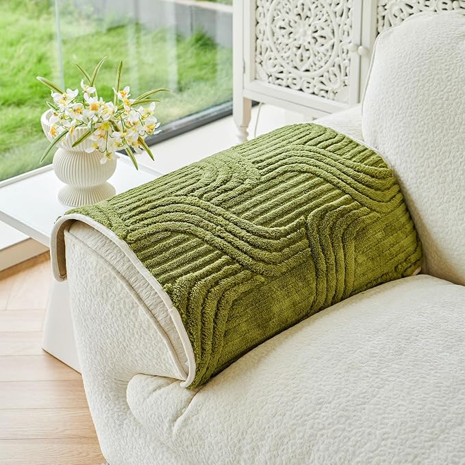 OTOB Couch Arm Covers Protector Washable Non Slip Sofa Arm Covers, 1 Piece | Matcha Green, 27.6"x27.6", Soft Plush, Pet Friendly, All Seasons, Breathable, Modern, Wear-Resistant, Pet Dog Couch Cover - Image 9