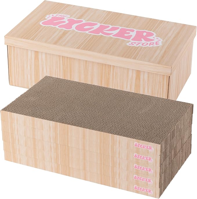 Naomi 18" x 10" Reversible Corrugated Cardboard Cat Scratcher Pads with Catnip, 5-Pack, Oak Wood Finish Modern Furniture Protector CSR1009B - Image 8