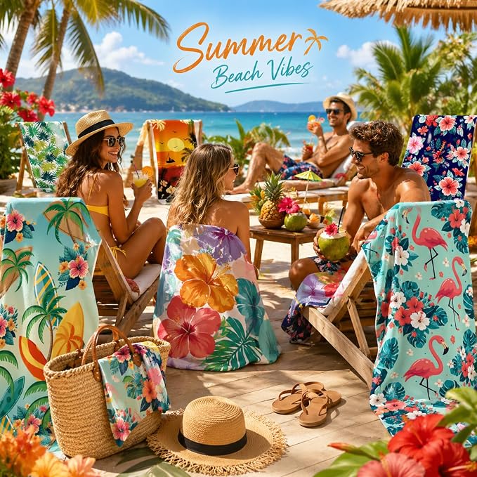 6 Pack Microfiber Beach Towel Set 32x71 Oversized Extra Large Swim Pool Towel Soft Fiber Beach Towels Set Bath Blanket for Summer Travel Spa Swim Pool Accessories Vacation Essential Gift(Hawaii) - Image 7