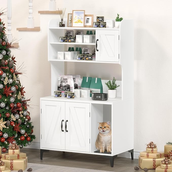 IDEALHOUSE Cat Litter Box Enclosure with Shelves and Doors,Wood Sturdy Hidden Litter Box Furniture,Indoor Cat House Furniture for Most of Litter Box,Litter Box Cabinet,White - Image 9