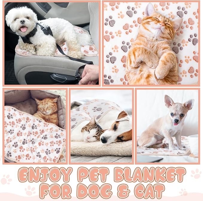 Chumia 40 Pcs Dog Blankets Soft Fluffy Fleece Washable Puppy Sleep Blankets Small Mat for Pets Throw Warm Bed Mat for Dog Puppy Cat (White,Paw) - Image 6
