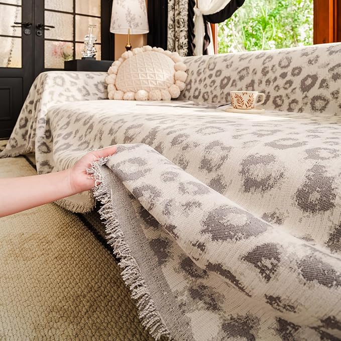 VClife Boho Couch Covers Vintage Leopard Sofa Covers for Sectional Couches, Washable Chenille Couch Cover for 3 Cushion Couch Sofa, Multi-Functional Living Room Furniture Protector for Sofa Bed, Gray - Image 9