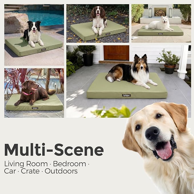 Sytopia 42 Inch Outdoor Waterproof Dog Bed for Extra Large Dogs, Orthopedic Egg Crate Foam Pet Mat with Removable Washable Cover, Durable Crate Mat for Patio, Deck, Camping, Travel, Green - Image 6