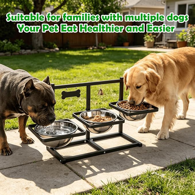 SHAINFUN Elevated Dog Bowls Stand for Large/Extra Large Dogs with Mat, 6 Height Adjustable Raised Dog Bowl, Three 101oz Food Water Bowls - Image 7