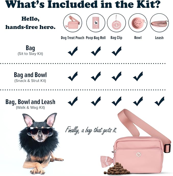 Puppington 3-in-1 Crossbody Dog Walking Bag & Treat Pouch with Matching Planet Safe Poop Bags & Built-In Dispenser - Zippered Pockets (Blush Pink) - Image 9