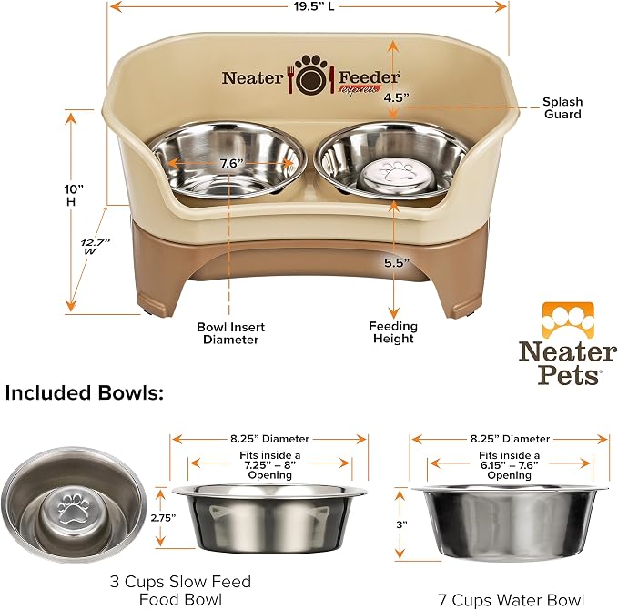 Neater Feeder - Express Model w/Slow Feed Bowl - Mess-Proof Dog Bowls (M/L, Cappuccino) Made in USA –Elevated, No Spill, Non-Tip, Non-Slip, Raised Stainless Steel Food/Water Pet Bowls Aid Digestion - Image 9