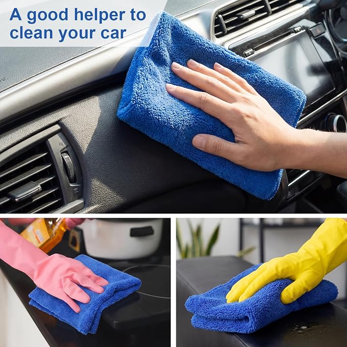 Shimeyao 30 Pcs 12 x 16 Inch Edgeless Microfiber Plush Towels for Cars Detailing Drying Wash Polishing Absorbent Cleaning Cloths, 500 GSM (Dark Blue) - Image 6