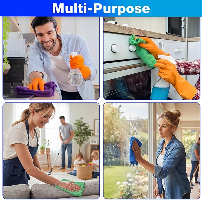 Nuenen Cleaning Cloths for Cars 16 x 16 Inch Ultra Absorbent Towels Drying Microfiber Reusable Cleaning Supplies House Kitchen Window Microfiber Towel (Purple,Blue,Green,60 Pcs) - Image 6