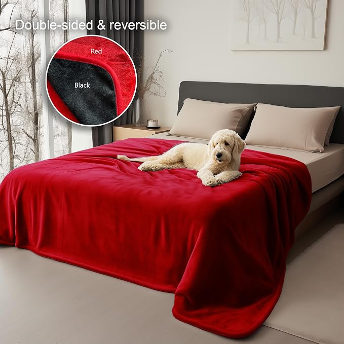 Waterproof Throw Blanket – Leakproof, Spill-Proof Flannel Blanket for Bed, Couch, Kids & Pets Protection, Reversible Water-Proof Design (Passion Red & Midnight Black, Throw) - Image 8