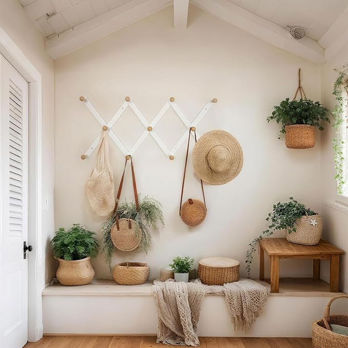 SKOLOO Hat Rack for Wall with 11 Hooks, 24 inch Solid Wooden, Modern, Huge Coat Rack Wall Mount for Coats, Hats, Bags, Cowboy Caps, Baseball Caps, Natural on White - Image 6