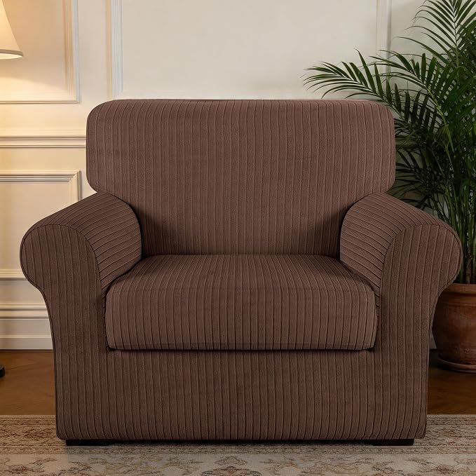 Armchair Cover Stretching Skid Resistance Couch Cover for Pets Washable, Thick and Durable Soft High Spandex Striped Pattern Sofa Covers, Form Fitted Chair Slipcover(Armchair, Chocolate) - Image 7