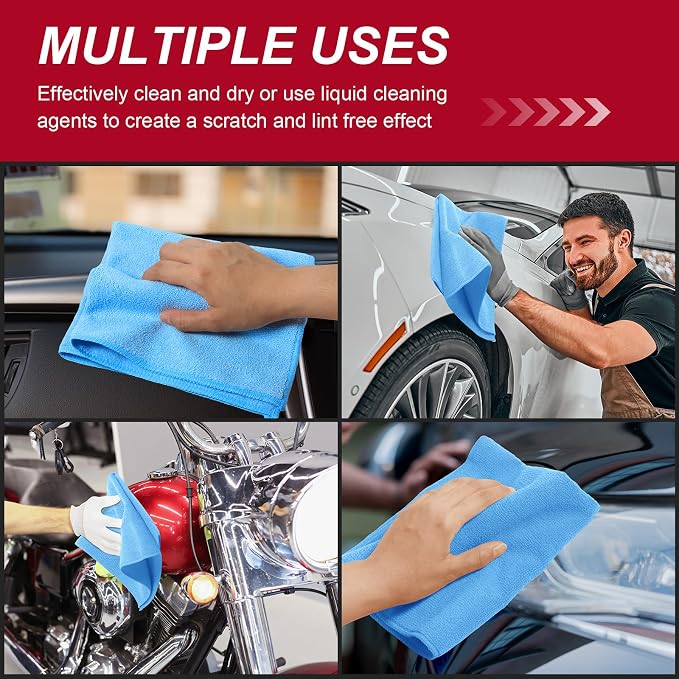 Oudain 200 Pcs Microfiber Cleaning Cloth 16x16 Inch Microfiber Towels for Car Ultra Absorbent Cleaning Rags Reusable Lint Free Streak Free Detailing Towel for Car Washing Drying Dusting (Blue) - Image 6