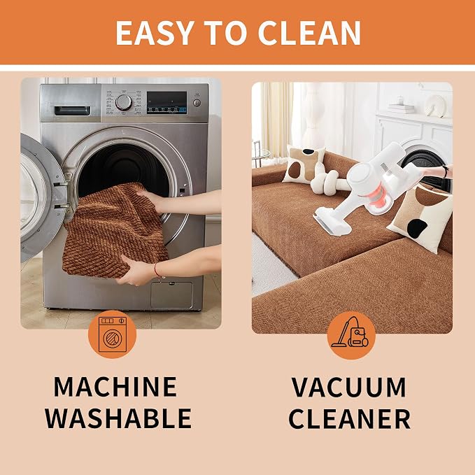 HAOMAIJIA Sectional Couch Covers L Shape 2 Pieces Washable L Shaped Couch Covers for Sectional Sofa Non Slip Couch Cover Blanket for Dogs Pet Friendly Furniture Protector (Brown, 71"x102" + 71"x118") - Image 7