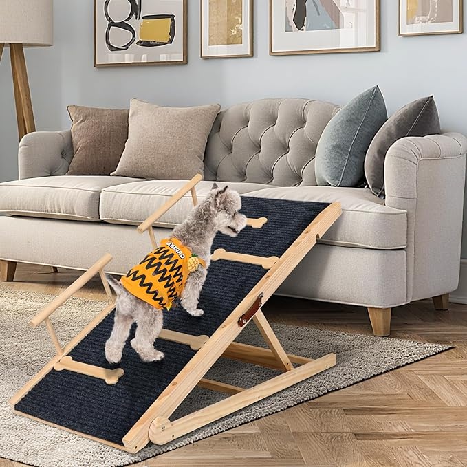 Dog Ramp for Bed, Non-Slip Pet Ramp with Adjustable Heights, Portable Foldable Dog Ramps for Cars, SUVs, Beds - Anti-Slip Traction Surface, Holds Up to 160 lbs, Lightweight & Easy Storage (47.3 INCH)