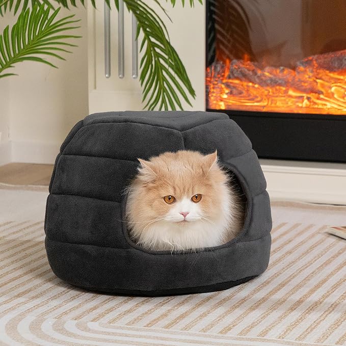 Hollypet Cat Bed Cave for Indoor Cats for Pets up to 15 lbs, Gray | Warm Cat Bed Cats Igloo Cave Condo, Covered Kitty House with Removable Washable Cushion, Cozy Enclosed Pet Bed for Small Dogs - Image 7