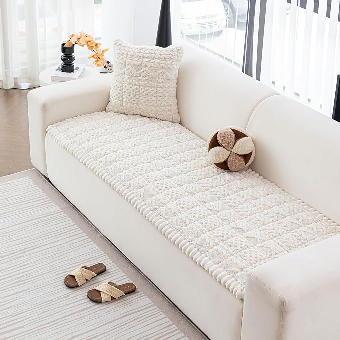 DREAMINGO Couch Cover for Dogs Washable - Fuzzy Sofa Covers Pet Friendly 27.6"x59.1", Soft Non Slip Pet Couch Cushion Protector Dog Bed Mat in Cream White - Image 7